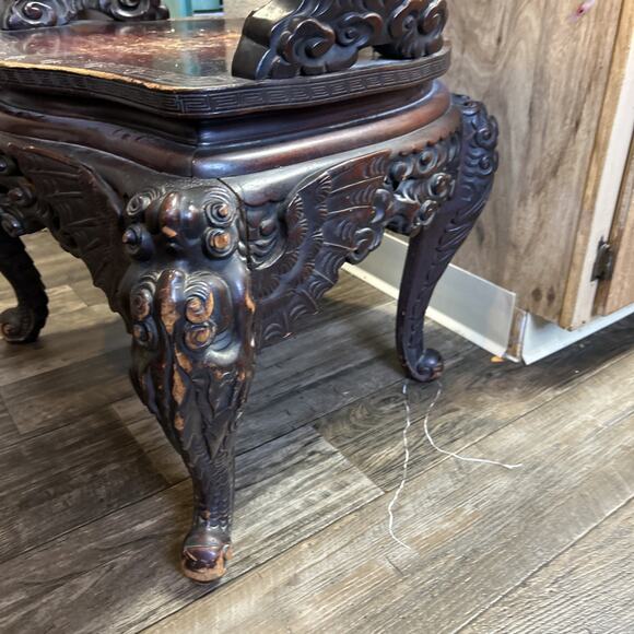 Late 19th century Chinese dragon carved armchair with medallion back 27"L x 21"W - Picture 3 of 12